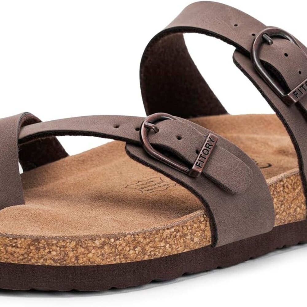 Women's Slide Sandals With Soft Cork Footbed, Comfort Arch Support Flat Sandals